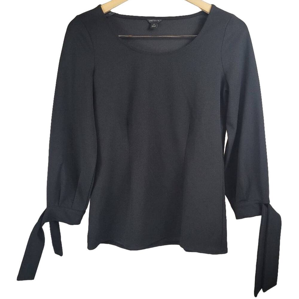 Ann Taylor Black‎ Long Sleeve Tie Cuff Square Neck Top Women's XXS